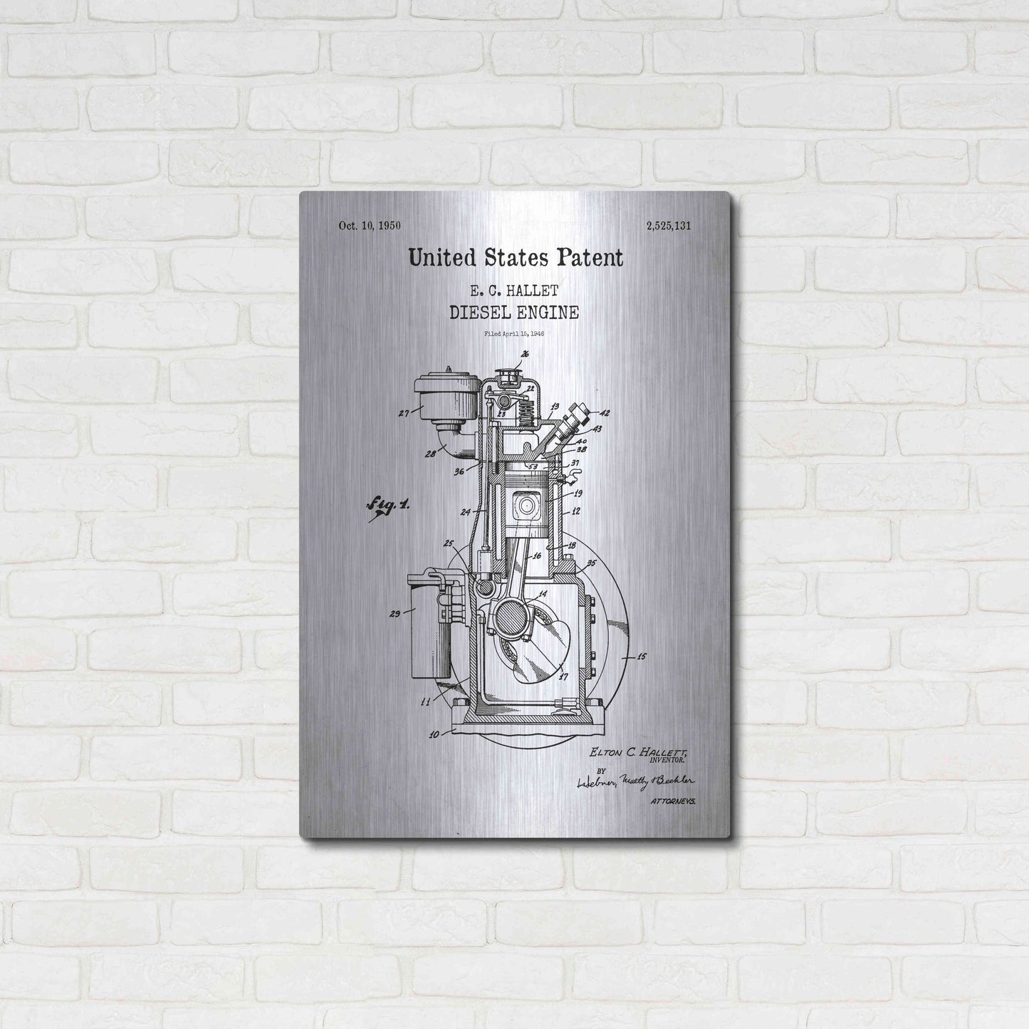 Luxe Metal Art 'Diesel Engine Blueprint Patent White' Acrylic Glass Wall Art,24x36