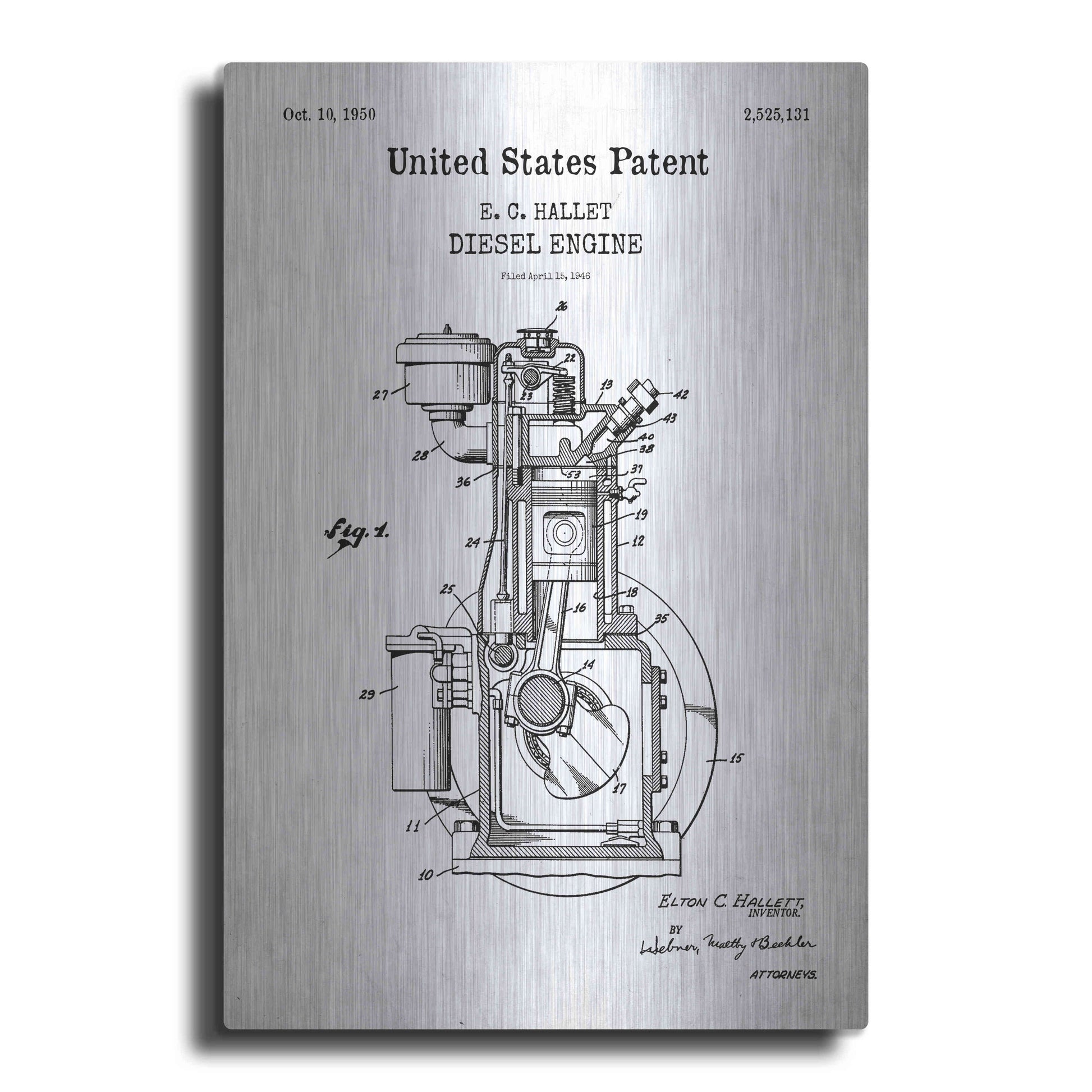 Luxe Metal Art 'Diesel Engine Blueprint Patent White' Acrylic Glass Wall Art