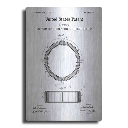 Luxe Metal Art 'Tesla's System of Electrical Distribution Blueprint Patent White' Acrylic Glass Wall Art