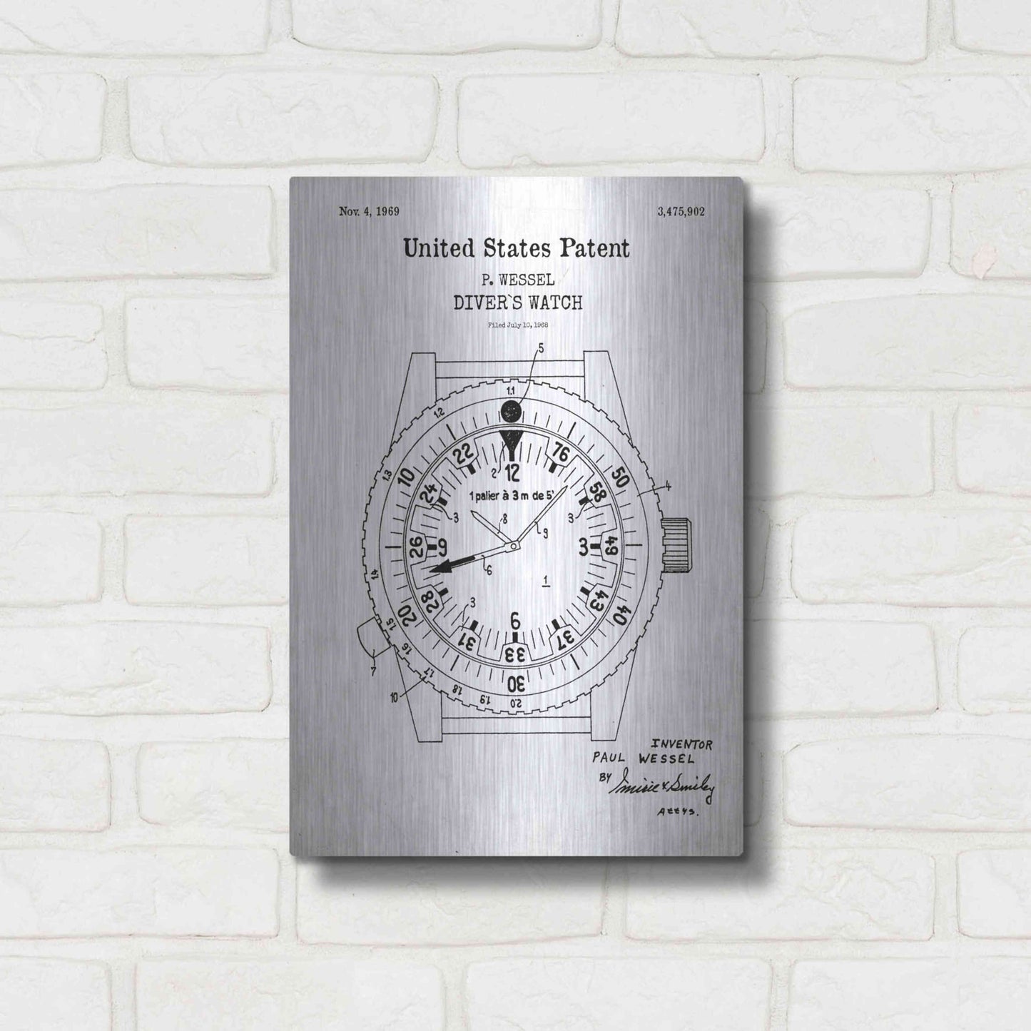 Luxe Metal Art 'Diver's Watch Blueprint Patent White' Acrylic Glass Wall Art,12x16