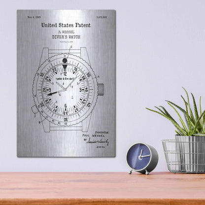 Luxe Metal Art 'Diver's Watch Blueprint Patent White' Acrylic Glass Wall Art,12x16