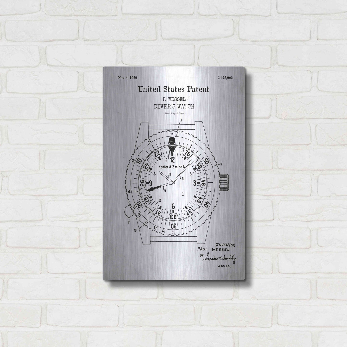 Luxe Metal Art 'Diver's Watch Blueprint Patent White' Acrylic Glass Wall Art,16x24