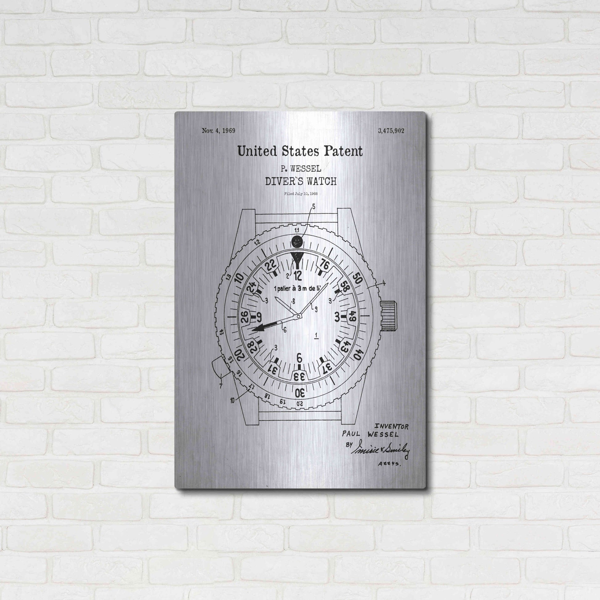 Luxe Metal Art 'Diver's Watch Blueprint Patent White' Acrylic Glass Wall Art,24x36