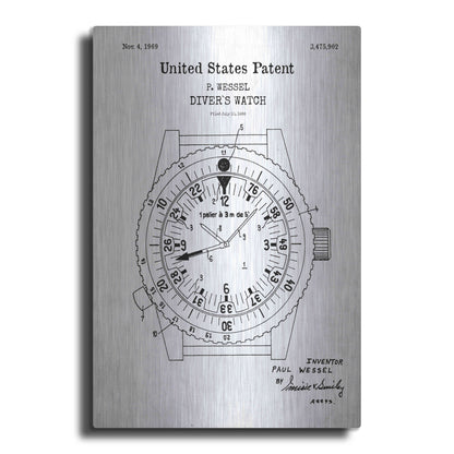 Luxe Metal Art 'Diver's Watch Blueprint Patent White' Acrylic Glass Wall Art