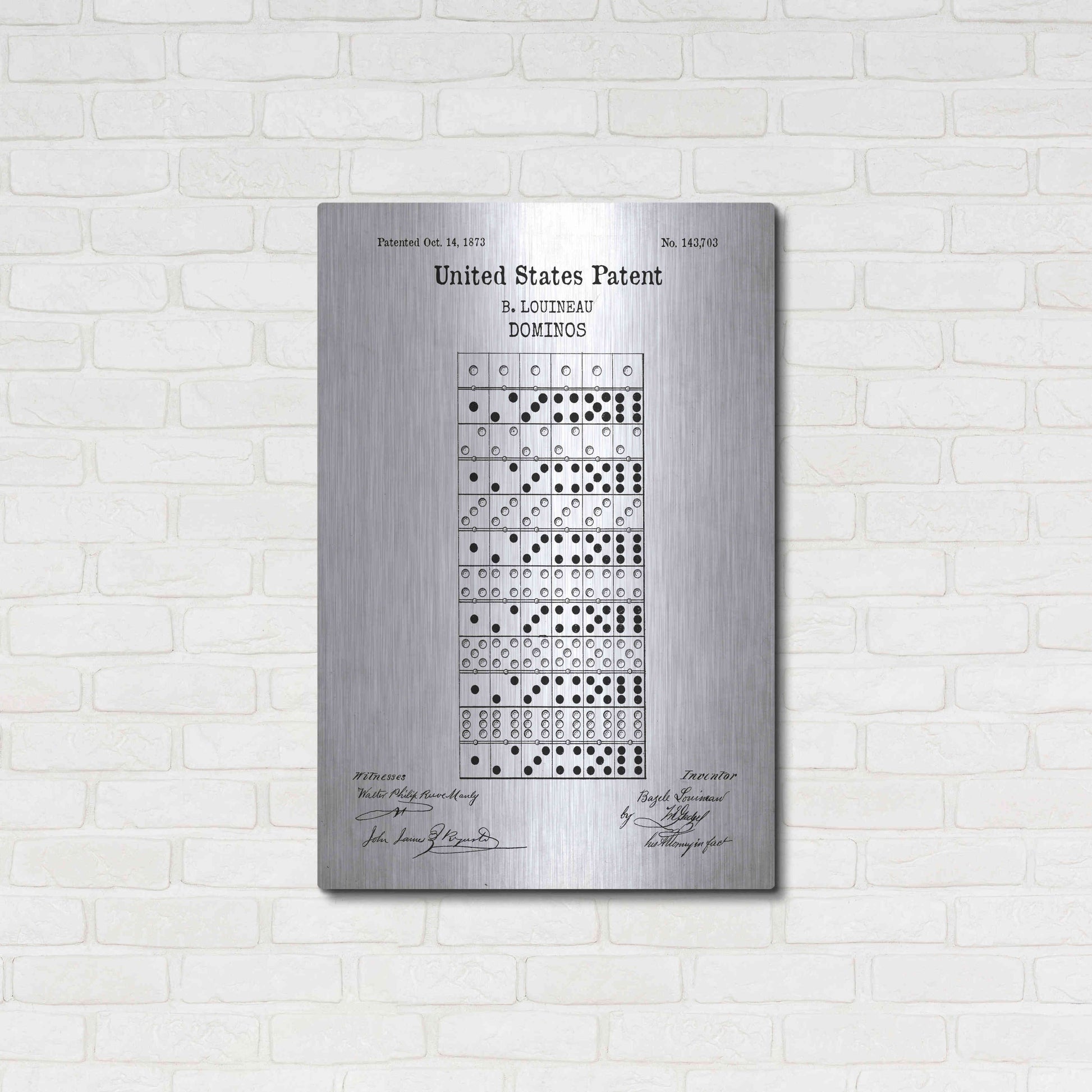 Luxe Metal Art 'Domino Blueprint Patent White' Acrylic Glass Wall Art,24x36