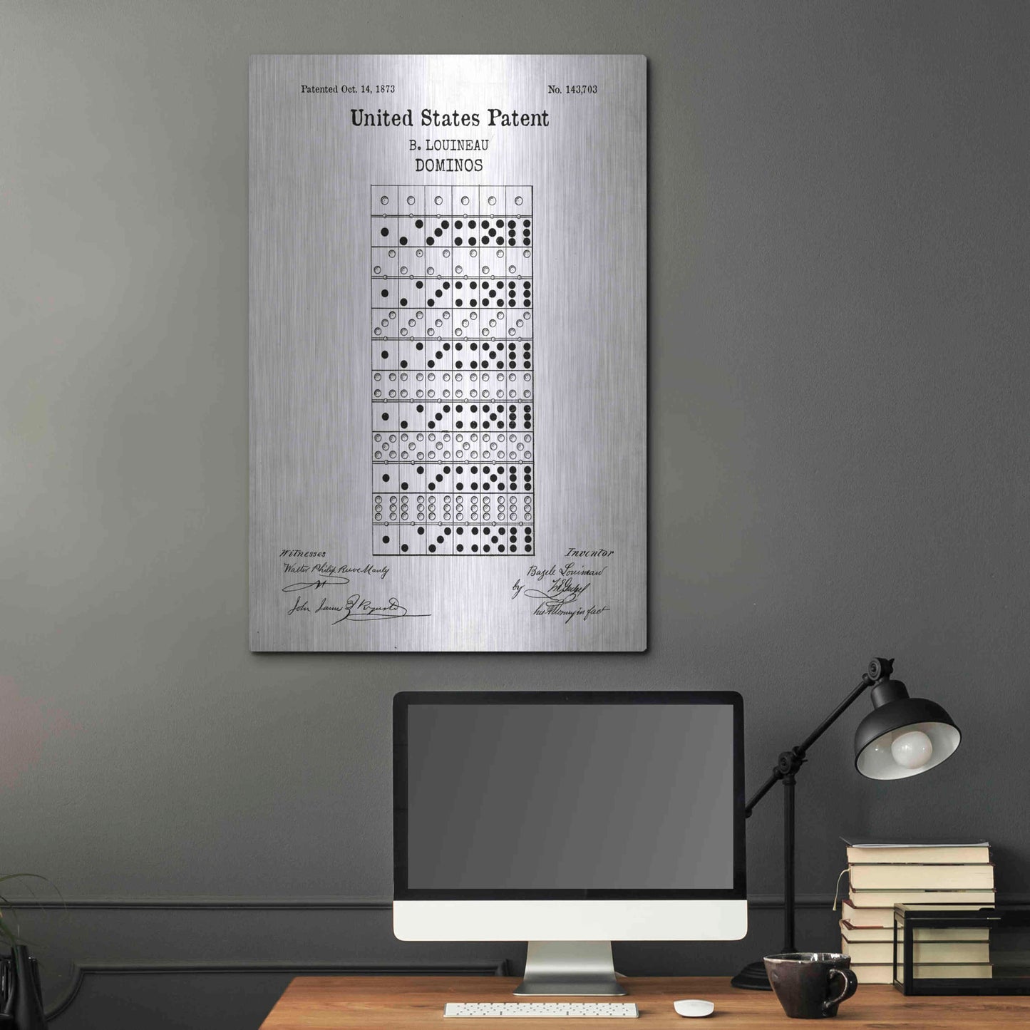 Luxe Metal Art 'Domino Blueprint Patent White' Acrylic Glass Wall Art,24x36