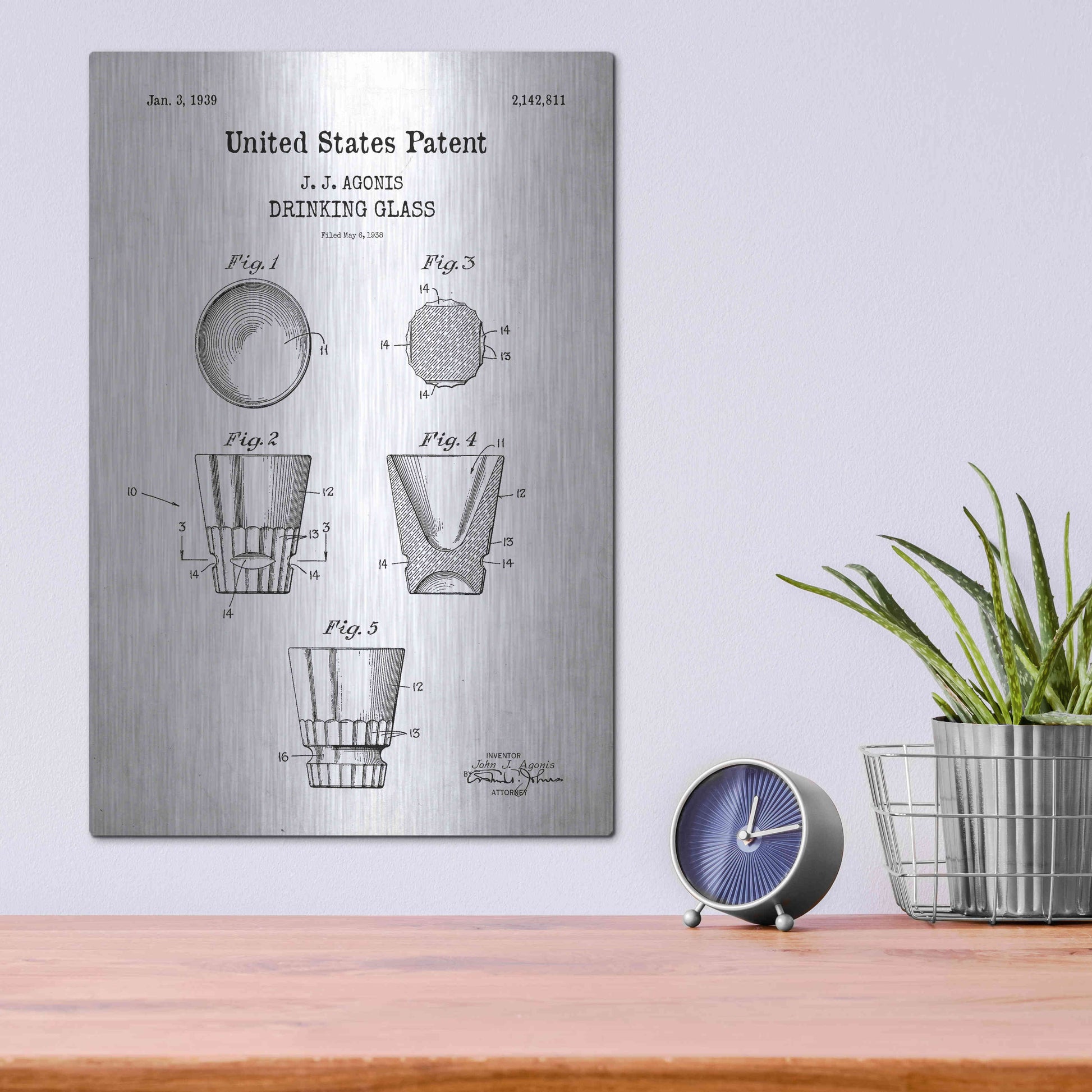 Luxe Metal Art 'Drinking Glass Blueprint Patent White' Acrylic Glass Wall Art,12x16