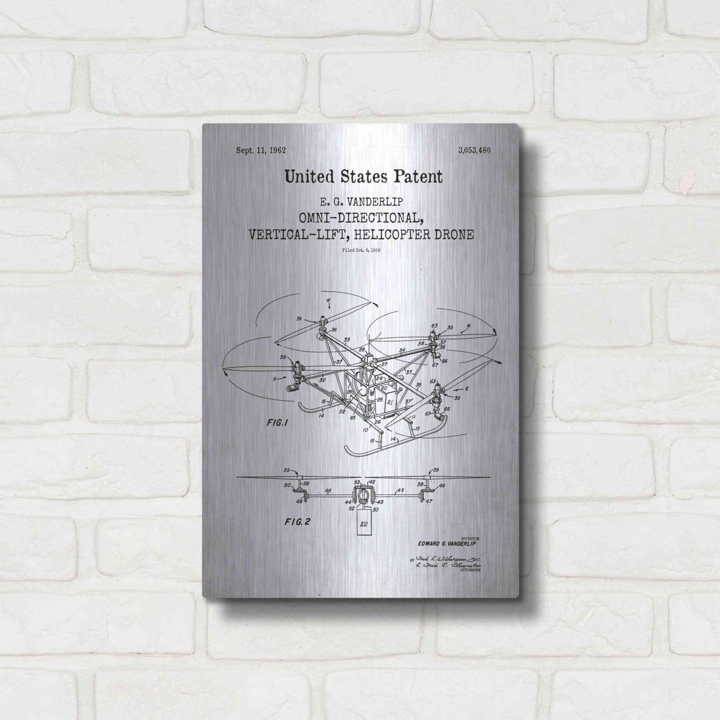 Luxe Metal Art 'Drone Blueprint Patent White' Acrylic Glass Wall Art,12x16