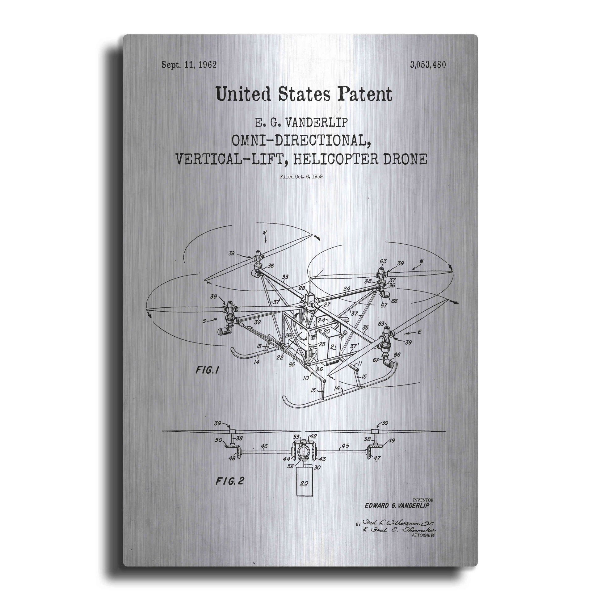 Luxe Metal Art 'Drone Blueprint Patent White' Acrylic Glass Wall Art