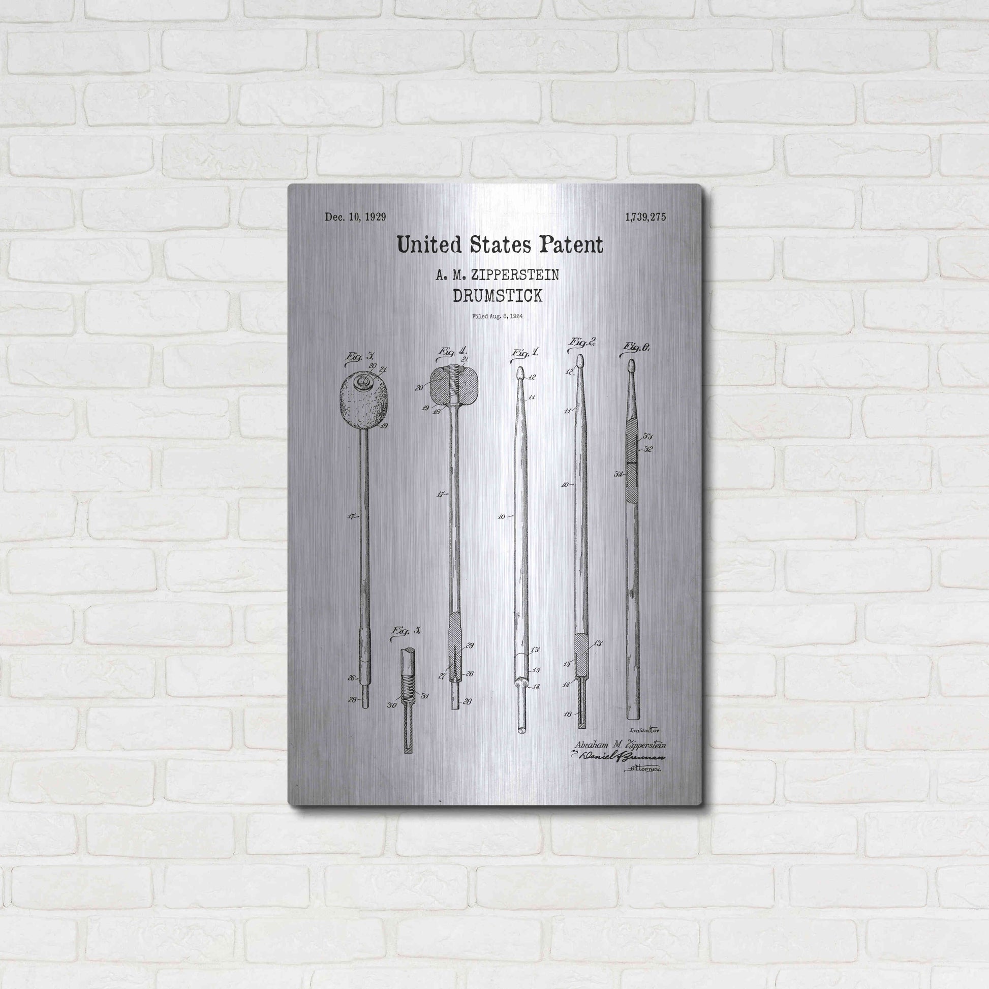 Luxe Metal Art 'Drumsticks, 1929 Blueprint Patent White' Acrylic Glass Wall Art,24x36