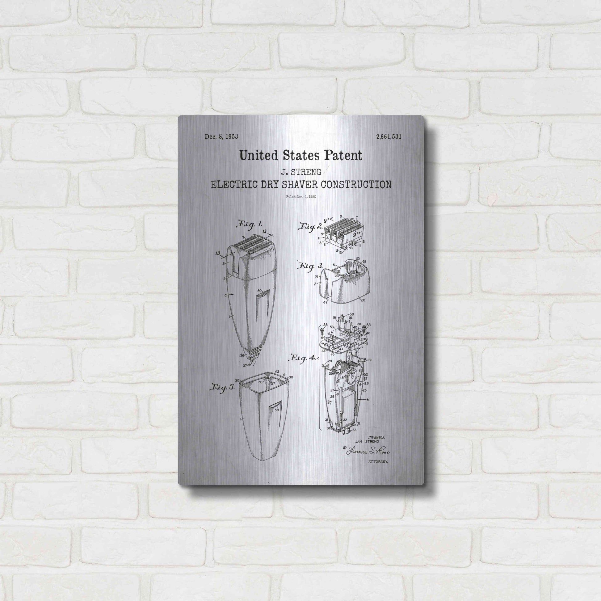 Luxe Metal Art 'Dry Shaver Blueprint Patent White' Acrylic Glass Wall Art,16x24