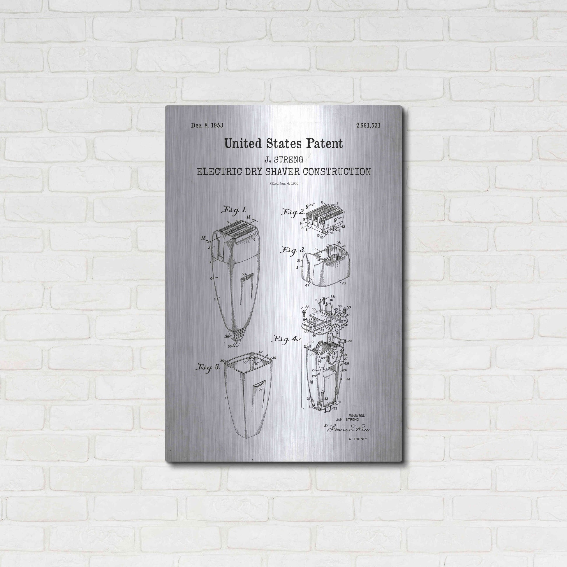 Luxe Metal Art 'Dry Shaver Blueprint Patent White' Acrylic Glass Wall Art,24x36