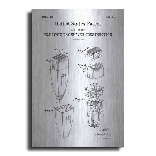 Luxe Metal Art 'Dry Shaver Blueprint Patent White' Acrylic Glass Wall Art