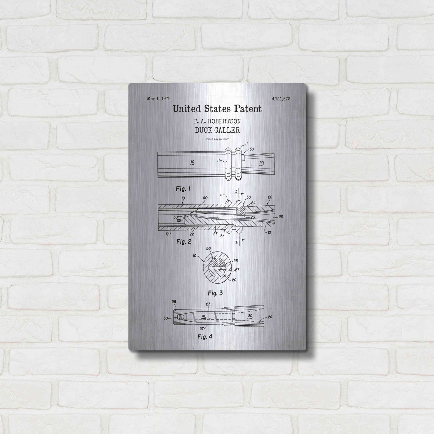 Luxe Metal Art 'Duck Caller Blueprint Patent White' Acrylic Glass Wall Art,16x24