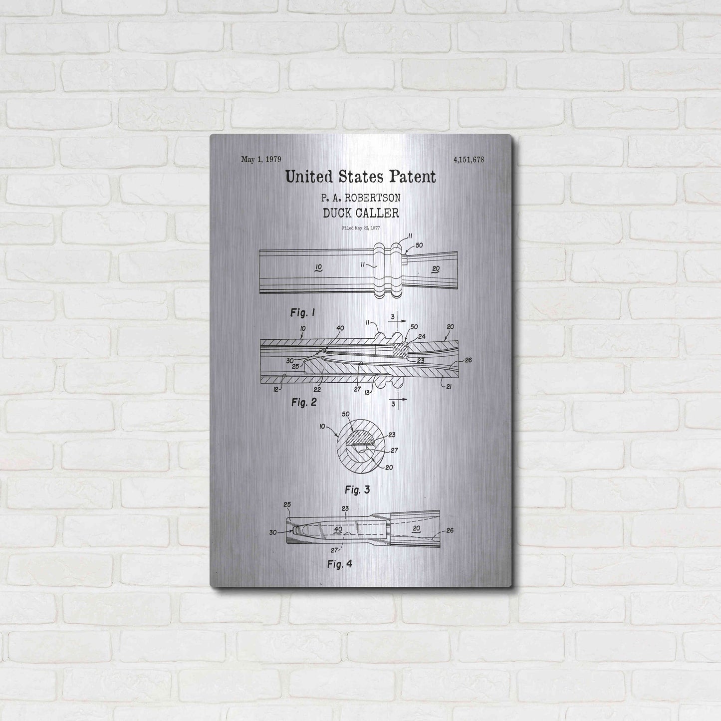 Luxe Metal Art 'Duck Caller Blueprint Patent White' Acrylic Glass Wall Art,24x36