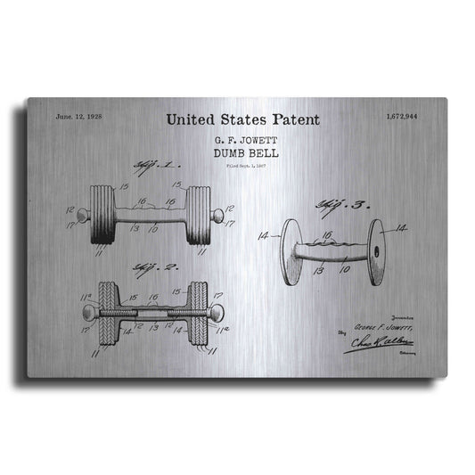 Luxe Metal Art 'Dumbbell Blueprint Patent White' Acrylic Glass Wall Art