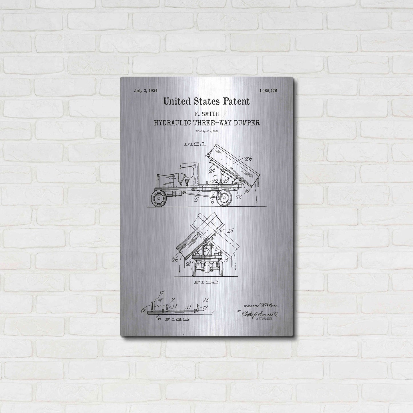 Luxe Metal Art 'Dump Truck 1934 Blueprint Patent White' Metal Wall Art,24x36