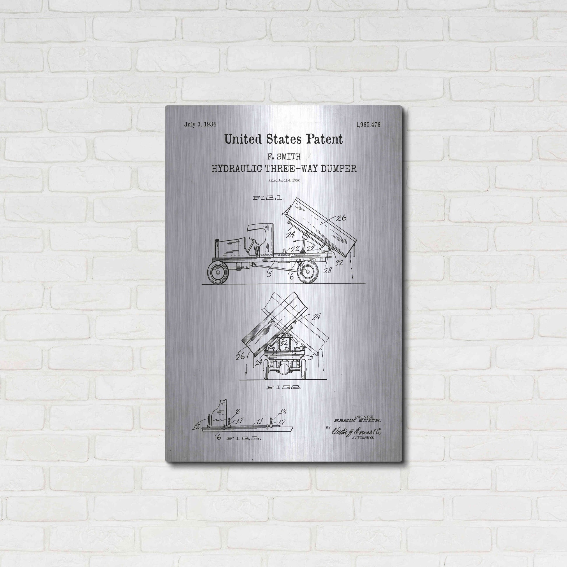 Luxe Metal Art 'Dump Truck 1934 Blueprint Patent White' Metal Wall Art,24x36