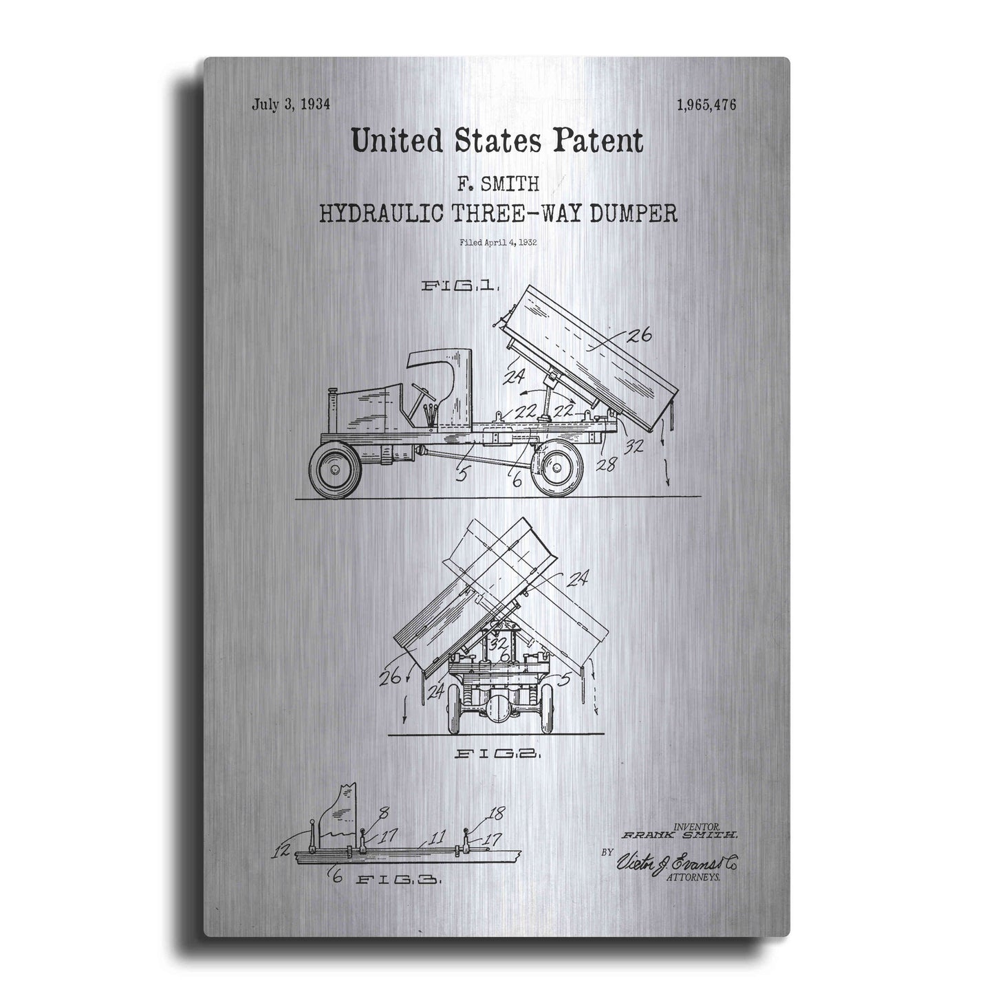 Luxe Metal Art 'Dump Truck 1934 Blueprint Patent White' Metal Wall Art