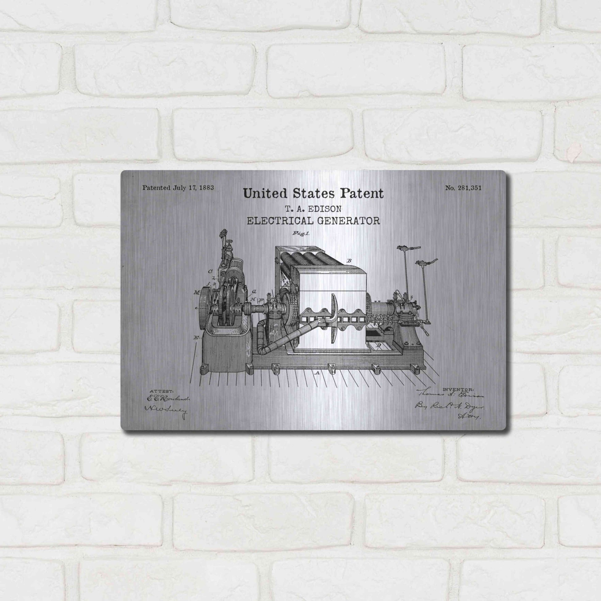 Luxe Metal Art 'Edison Electric Generator Blueprint Patent White' Acrylic Glass Wall Art,16x12