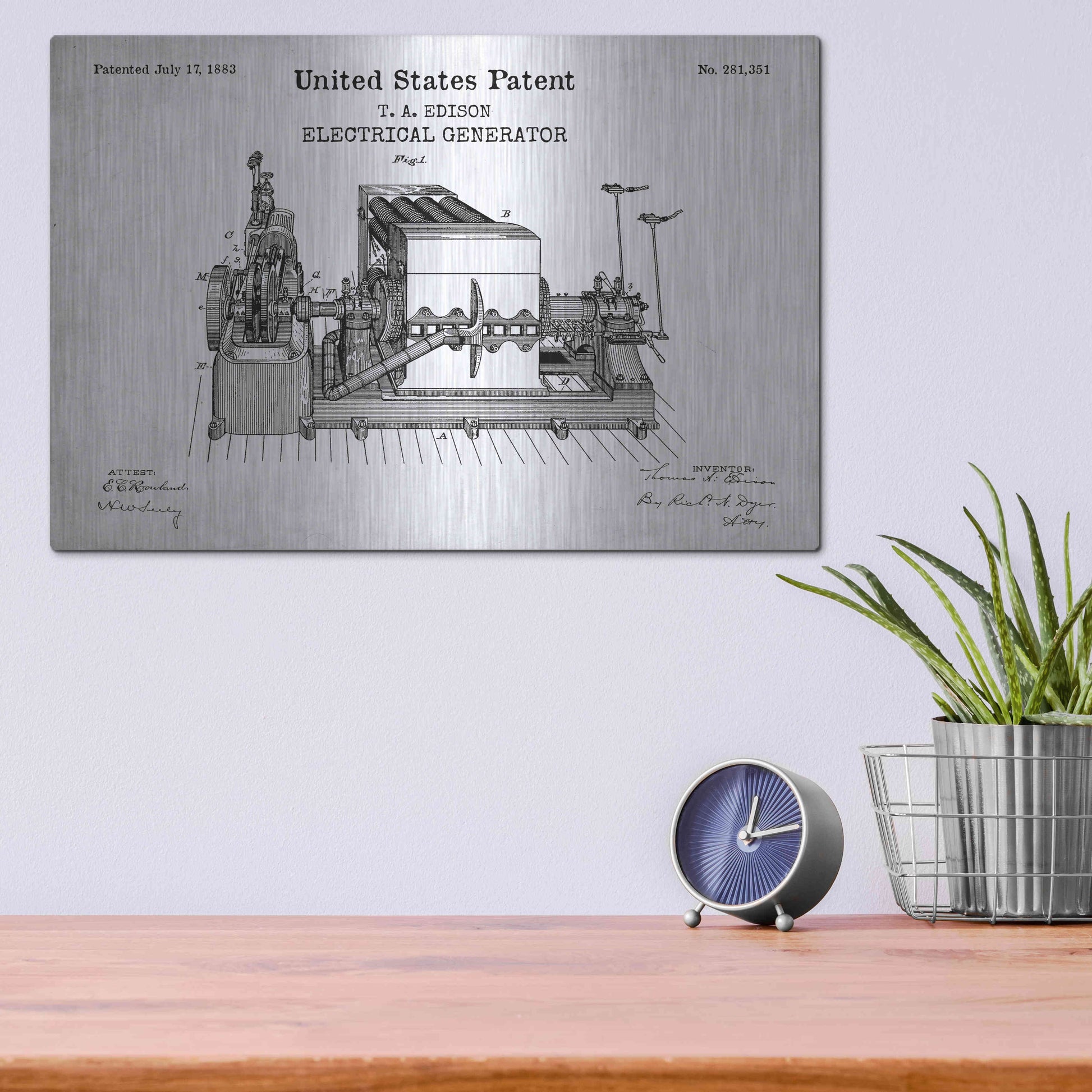 Luxe Metal Art 'Edison Electric Generator Blueprint Patent White' Acrylic Glass Wall Art,16x12