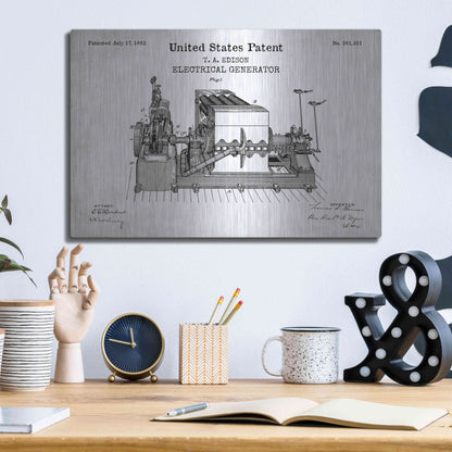 Luxe Metal Art 'Edison Electric Generator Blueprint Patent White' Acrylic Glass Wall Art,16x12