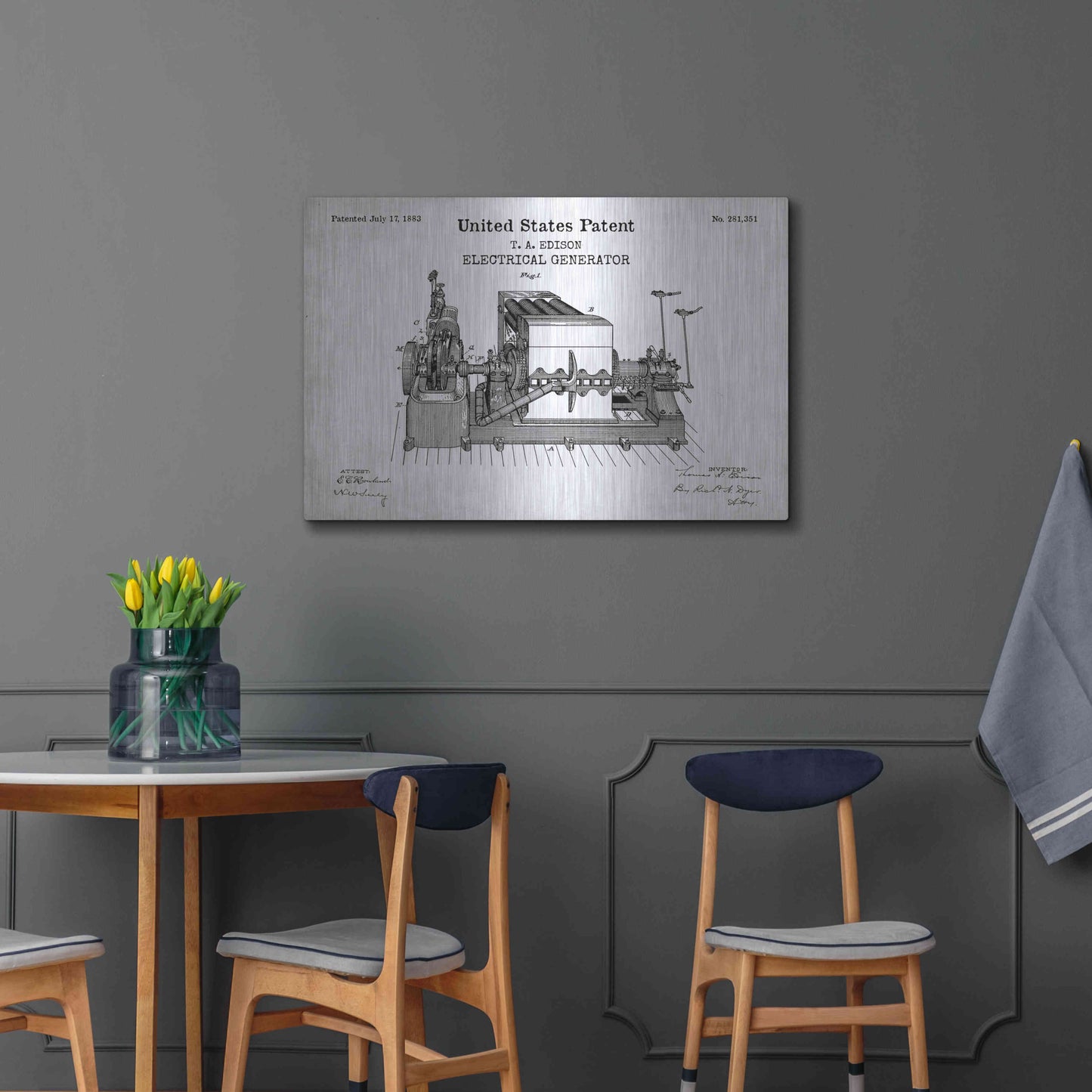 Luxe Metal Art 'Edison Electric Generator Blueprint Patent White' Acrylic Glass Wall Art,36x24