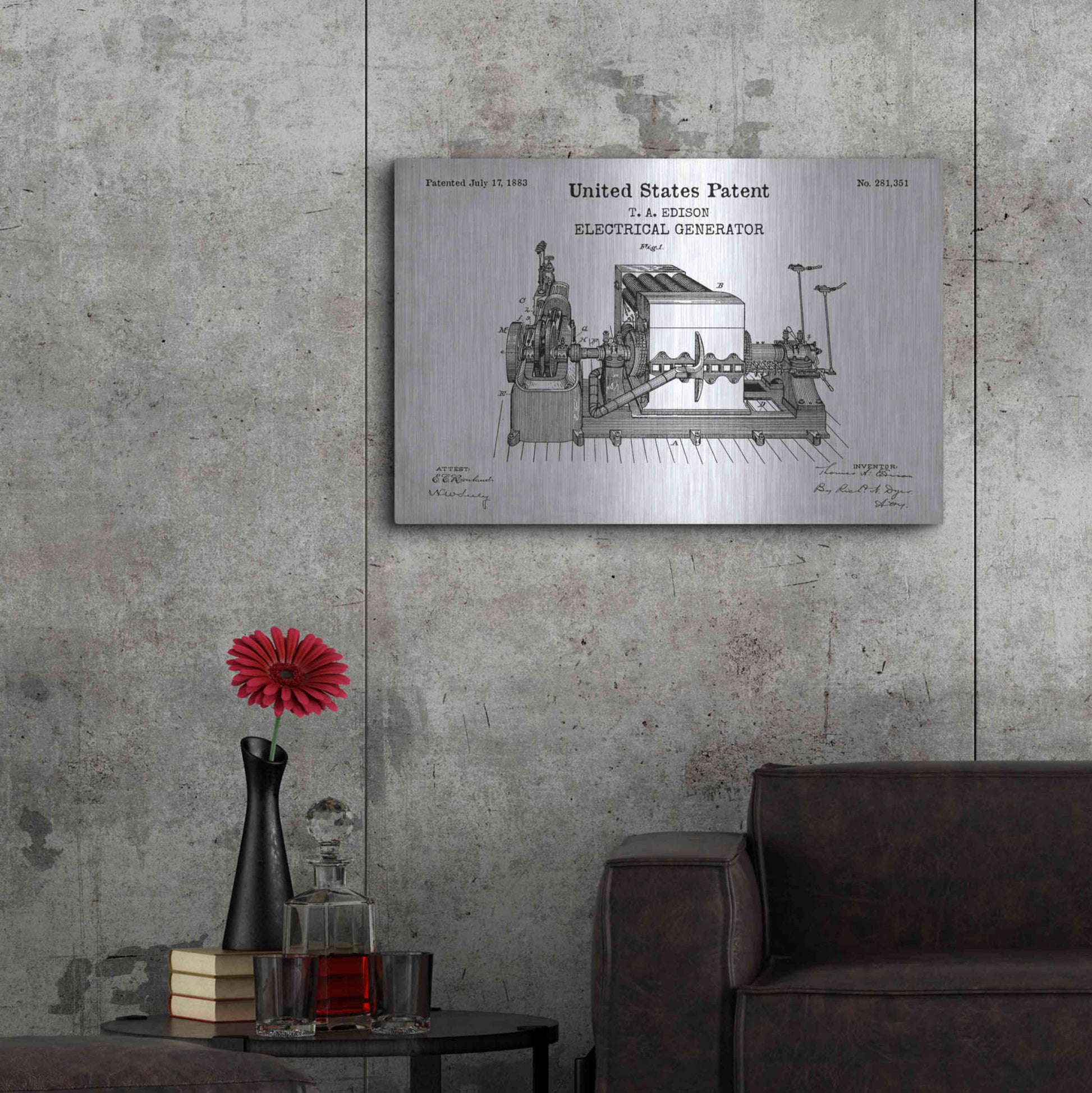 Luxe Metal Art 'Edison Electric Generator Blueprint Patent White' Acrylic Glass Wall Art,36x24