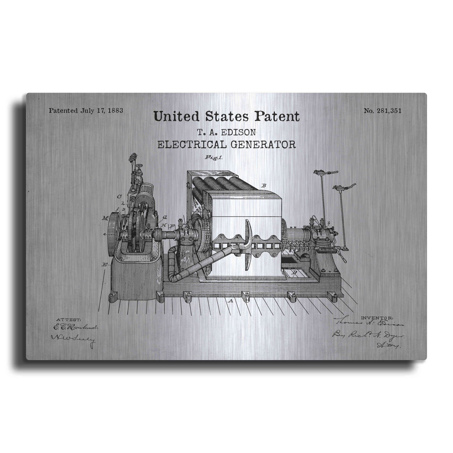 Luxe Metal Art 'Edison Electric Generator Blueprint Patent White' Acrylic Glass Wall Art