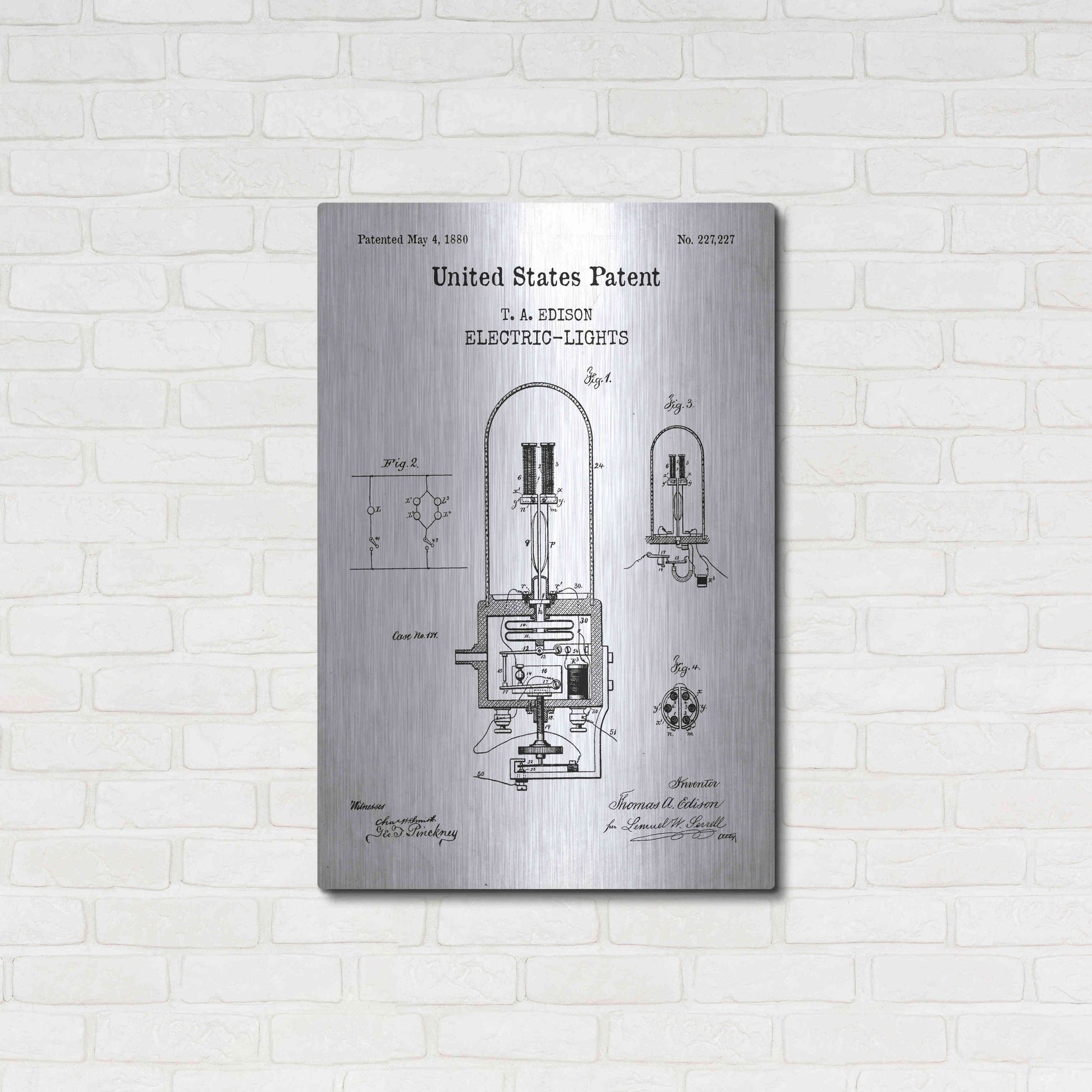 Luxe Metal Art 'Electric Lights Blueprint Patent White' Acrylic Glass Wall Art,24x36