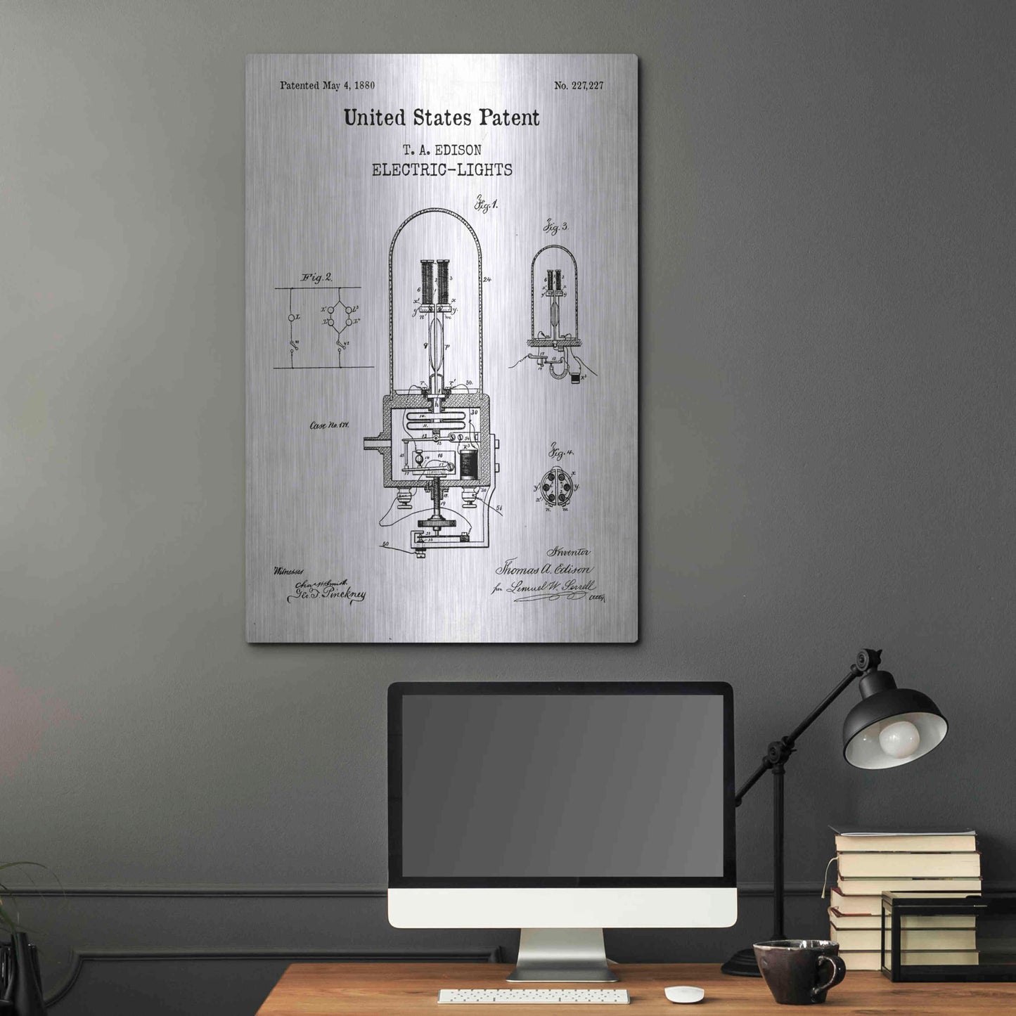 Luxe Metal Art 'Electric Lights Blueprint Patent White' Acrylic Glass Wall Art,24x36