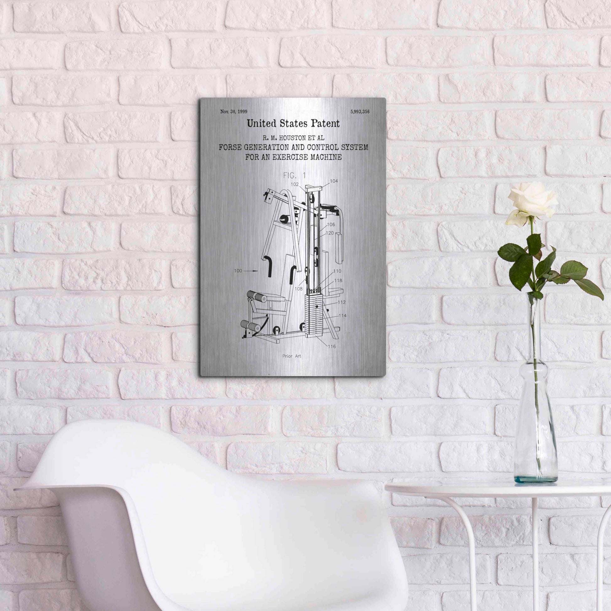 Luxe Metal Art 'Exercise Blueprint Patent White' Acrylic Glass Wall Art,16x24