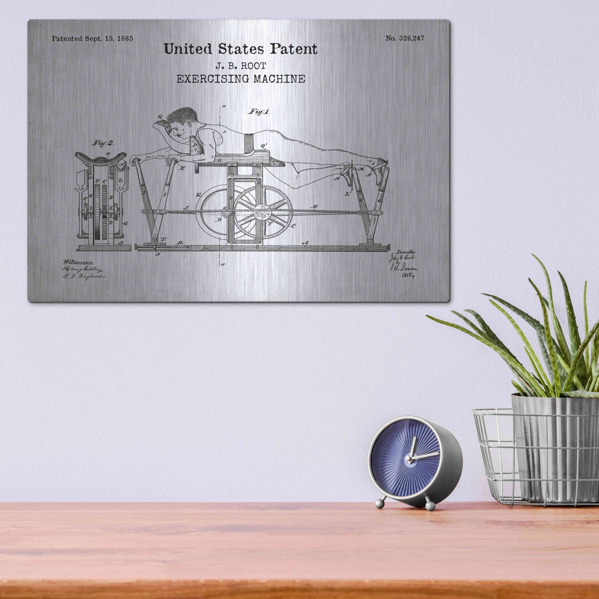 Luxe Metal Art 'Exercising Machine Blueprint Patent White' Acrylic Glass Wall Art,16x12