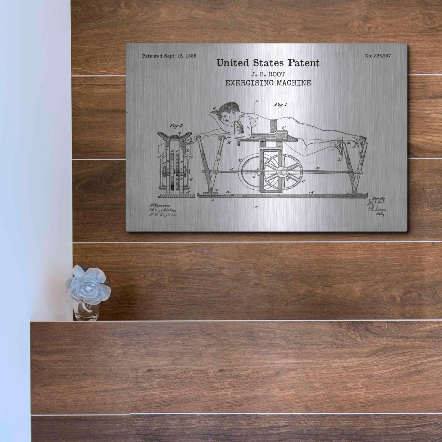 Luxe Metal Art 'Exercising Machine Blueprint Patent White' Acrylic Glass Wall Art,16x12