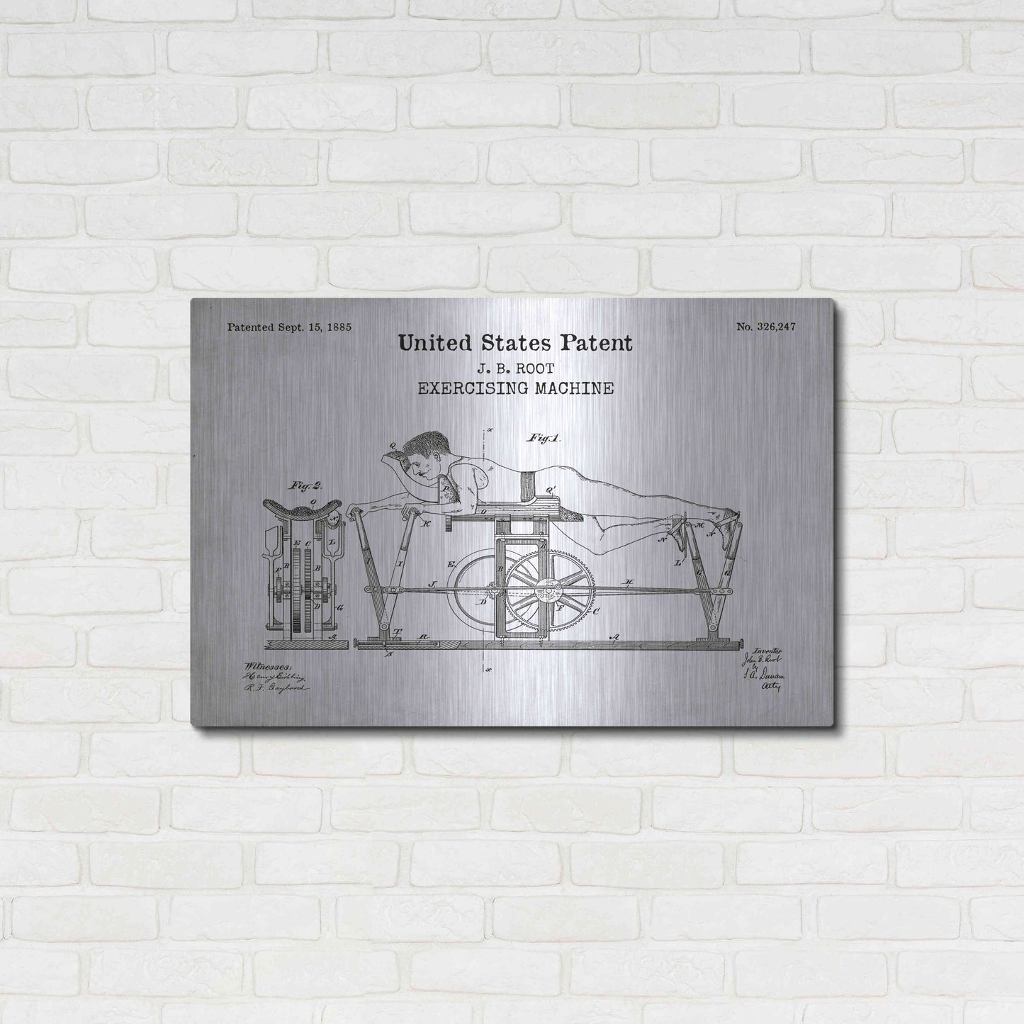 Luxe Metal Art 'Exercising Machine Blueprint Patent White' Acrylic Glass Wall Art,36x24