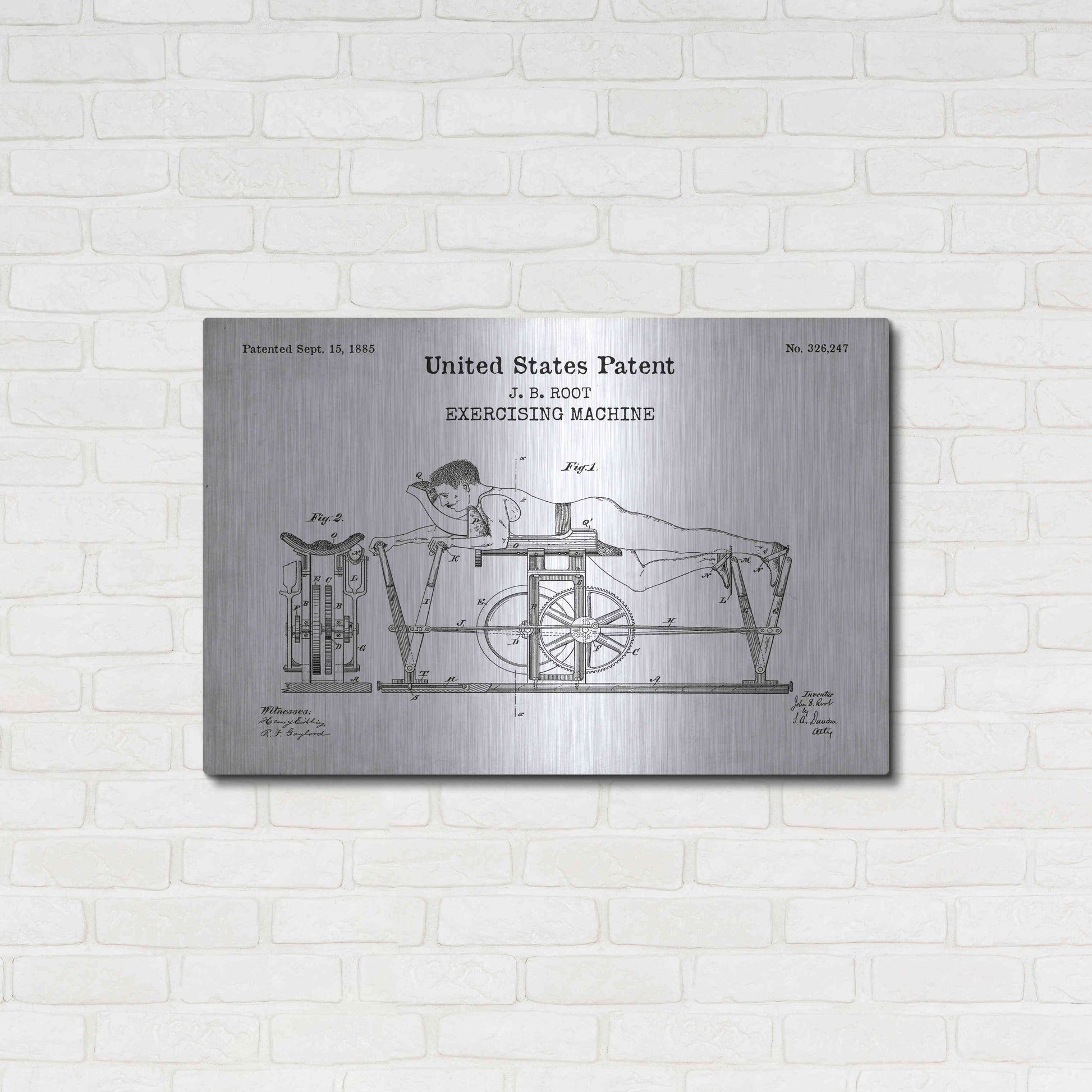 Luxe Metal Art 'Exercising Machine Blueprint Patent White' Acrylic Glass Wall Art,36x24