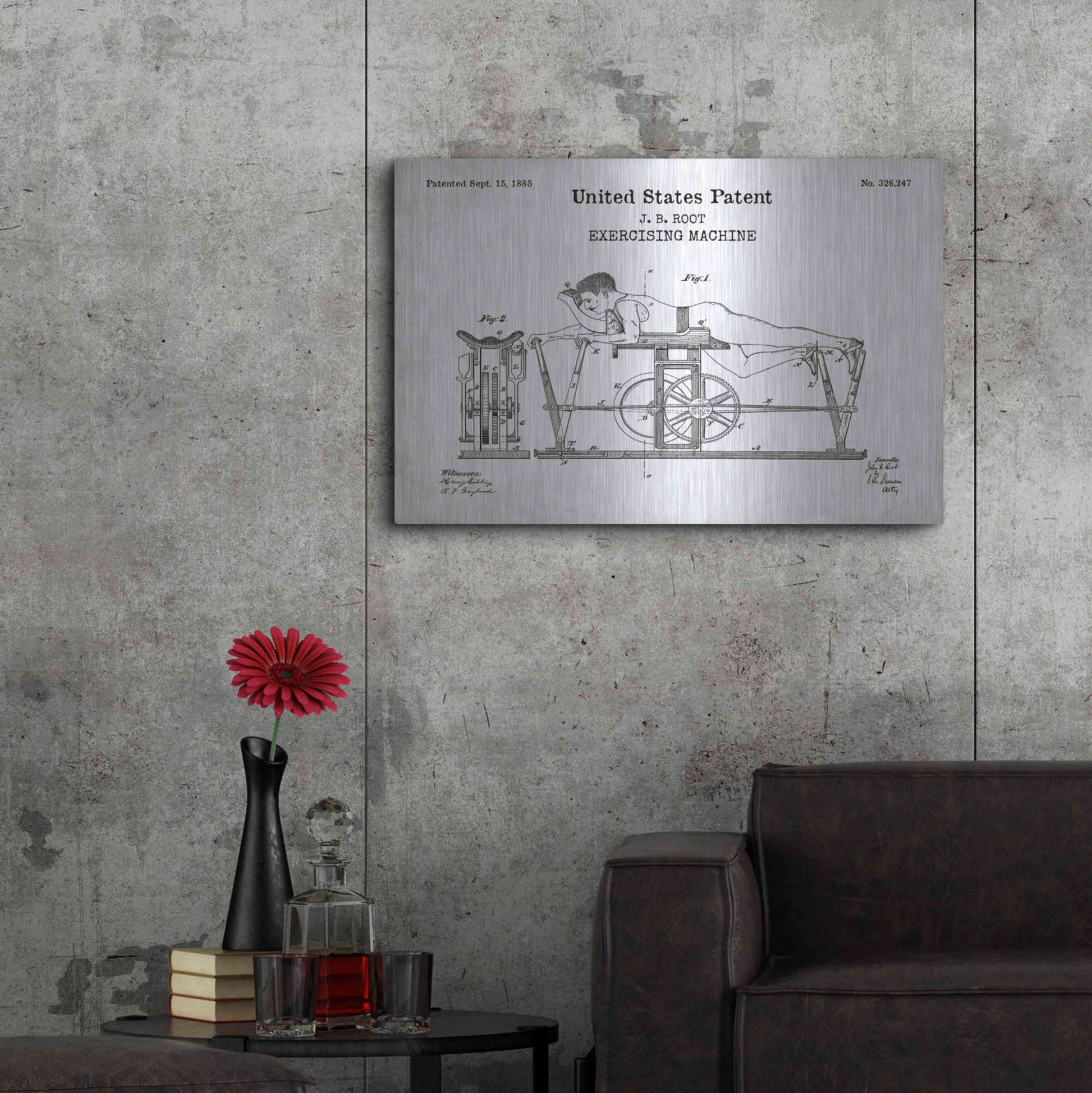 Luxe Metal Art 'Exercising Machine Blueprint Patent White' Acrylic Glass Wall Art,36x24