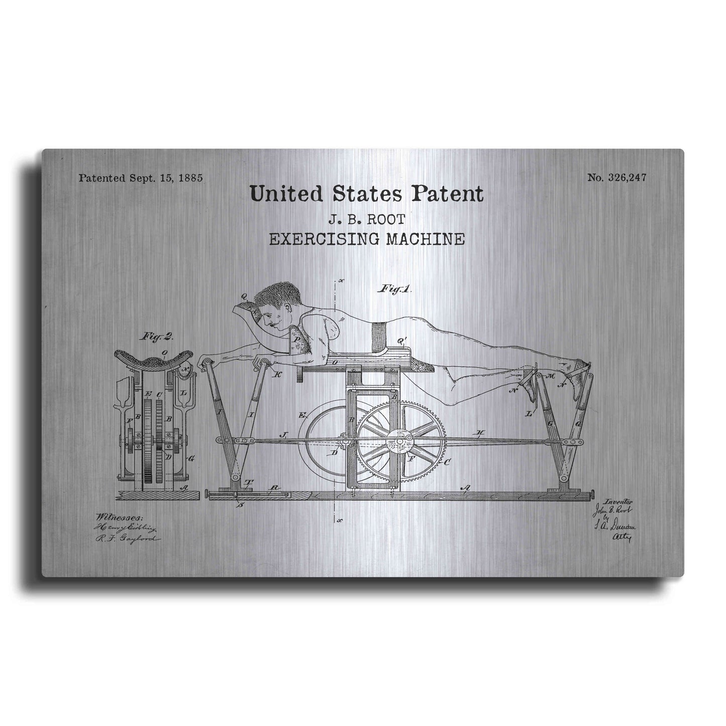 Luxe Metal Art 'Exercising Machine Blueprint Patent White' Acrylic Glass Wall Art