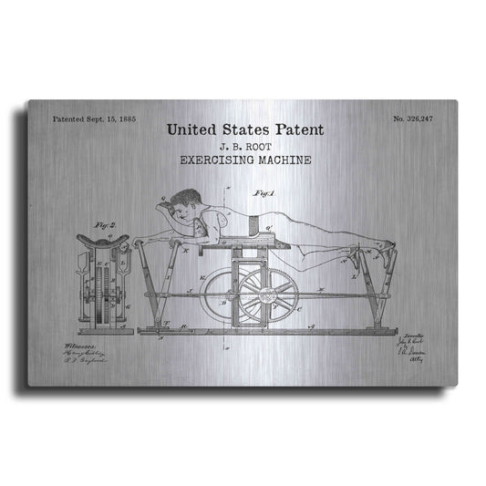 Luxe Metal Art 'Exercising Machine Blueprint Patent White' Acrylic Glass Wall Art