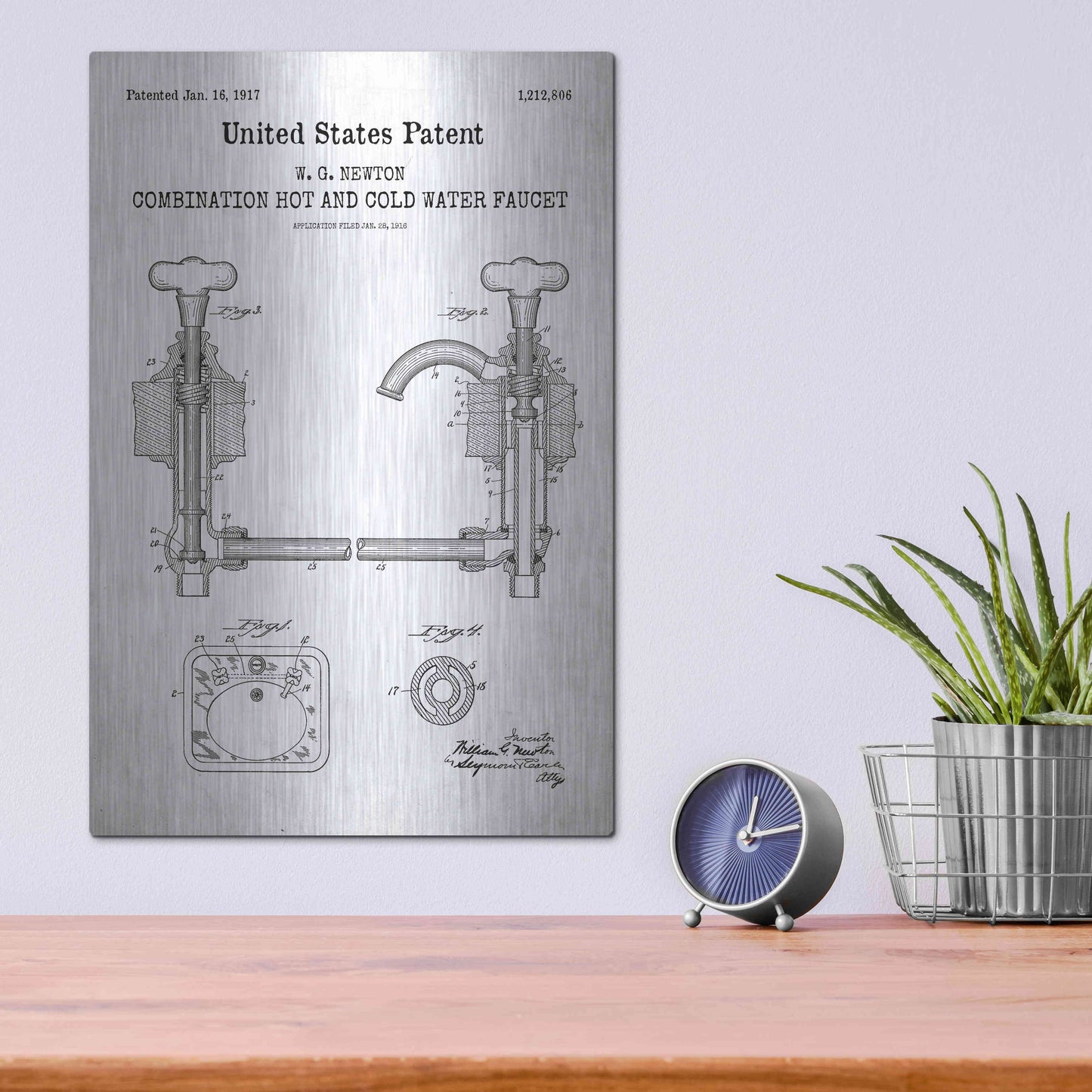 Luxe Metal Art 'Faucet Blueprint Patent White' Acrylic Glass Wall Art,12x16