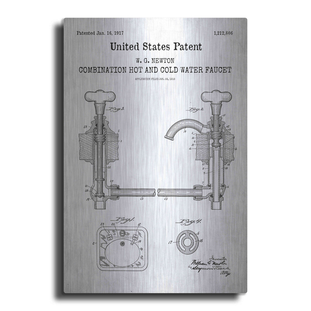 Luxe Metal Art 'Faucet Blueprint Patent White' Metal Wall Art