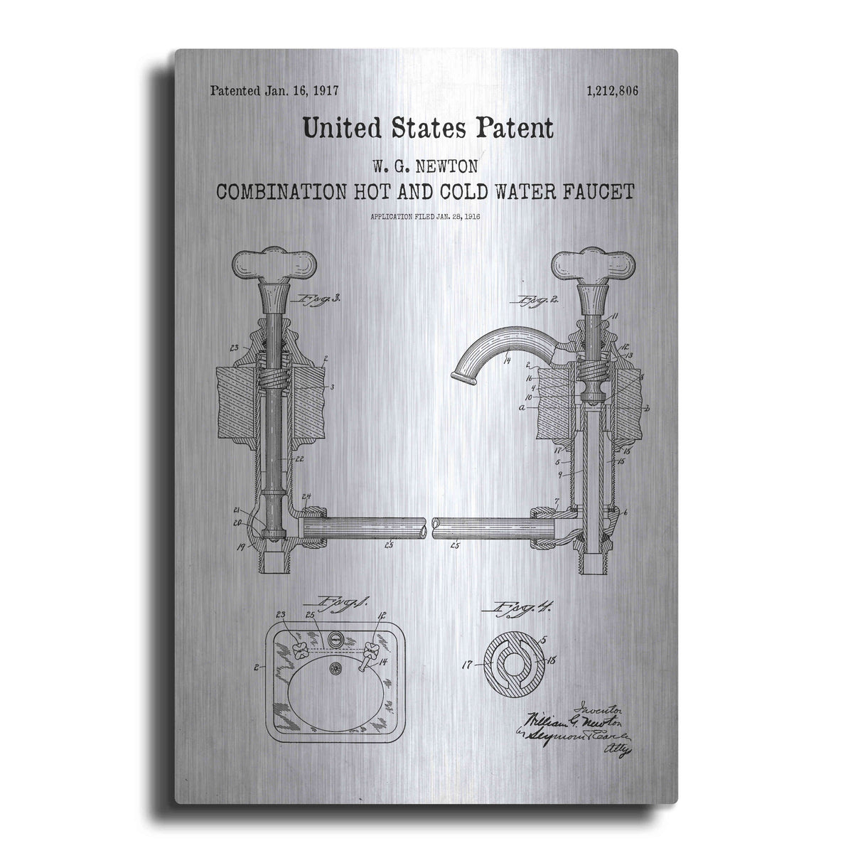 Luxe Metal Art 'Faucet Blueprint Patent White' Metal Wall Art
