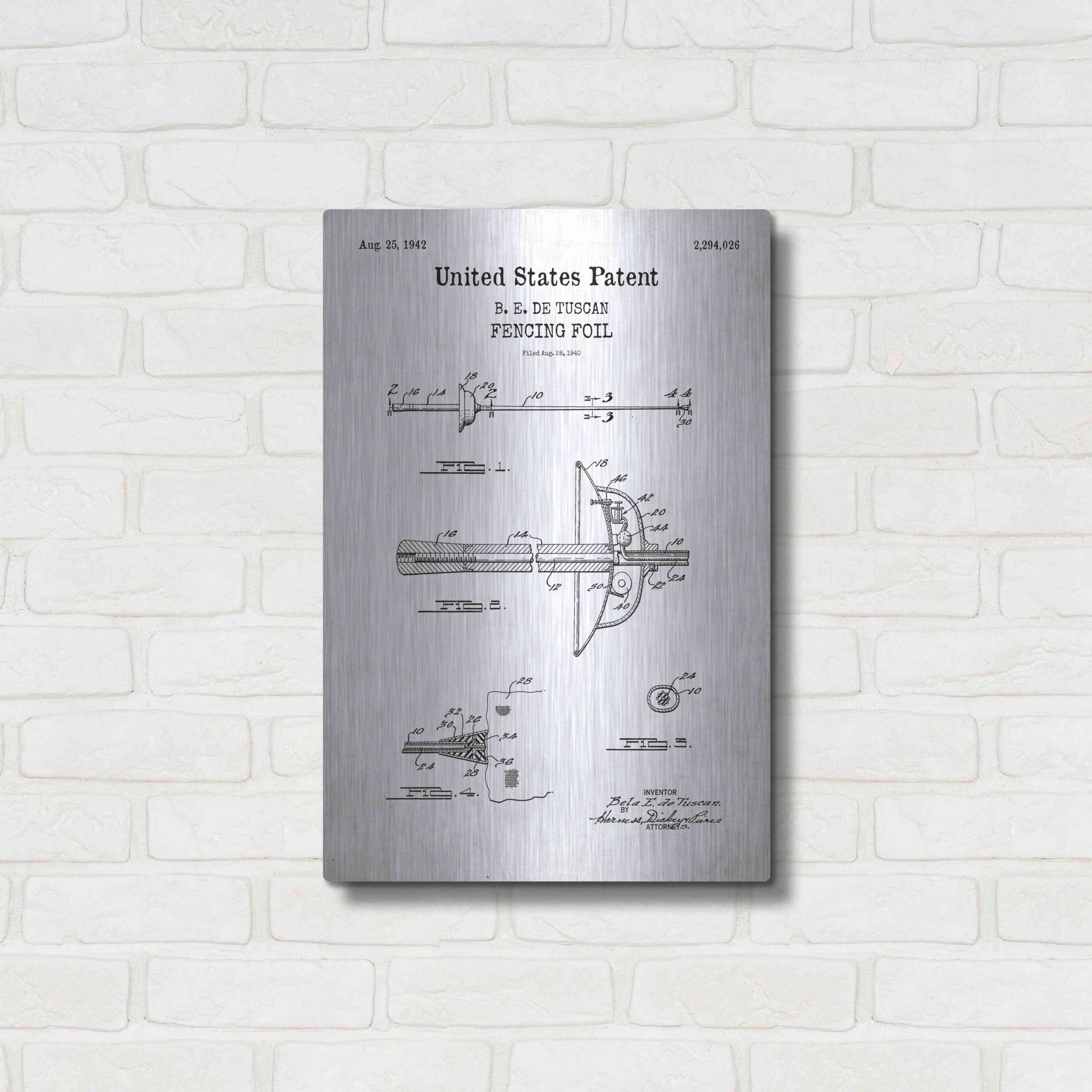 Luxe Metal Art 'Fencing Foil Blueprint Patent White' Acrylic Glass Wall Art,16x24