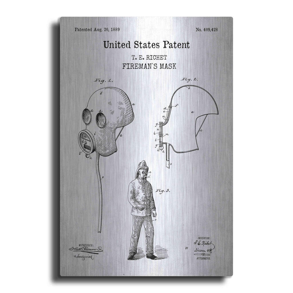 Luxe Metal Art 'Fireman's Mask Blueprint Patent White' Metal Wall Art