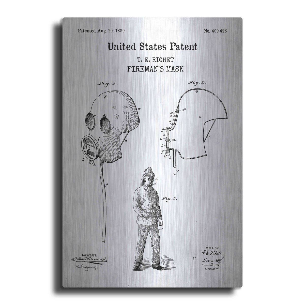 Luxe Metal Art 'Fireman's Mask Blueprint Patent White' Metal Wall Art