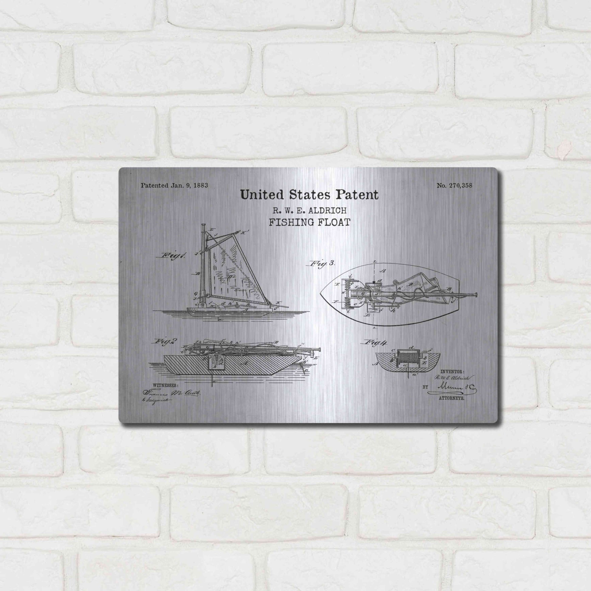 Luxe Metal Art 'Fishing Boat Blueprint Patent White' Acrylic Glass Wall Art,16x12