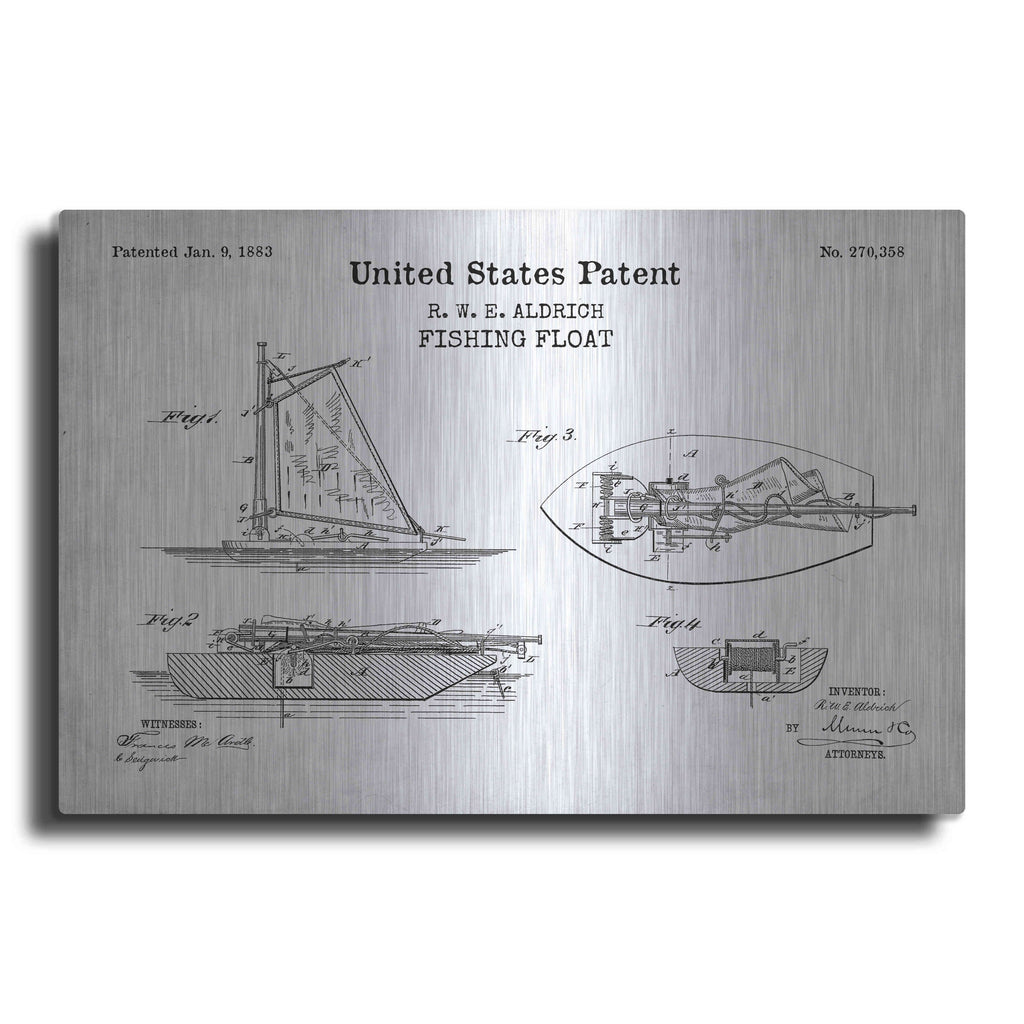 Luxe Metal Art 'Fishing Boat Blueprint Patent White' Metal Wall Art