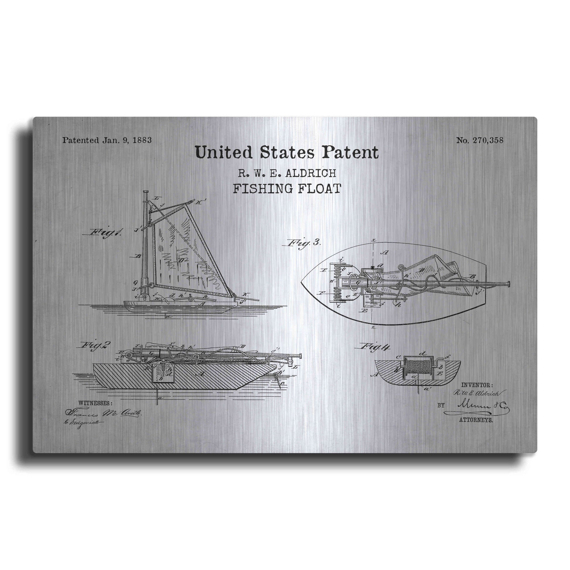 Luxe Metal Art 'Fishing Boat Blueprint Patent White' Acrylic Glass Wall Art