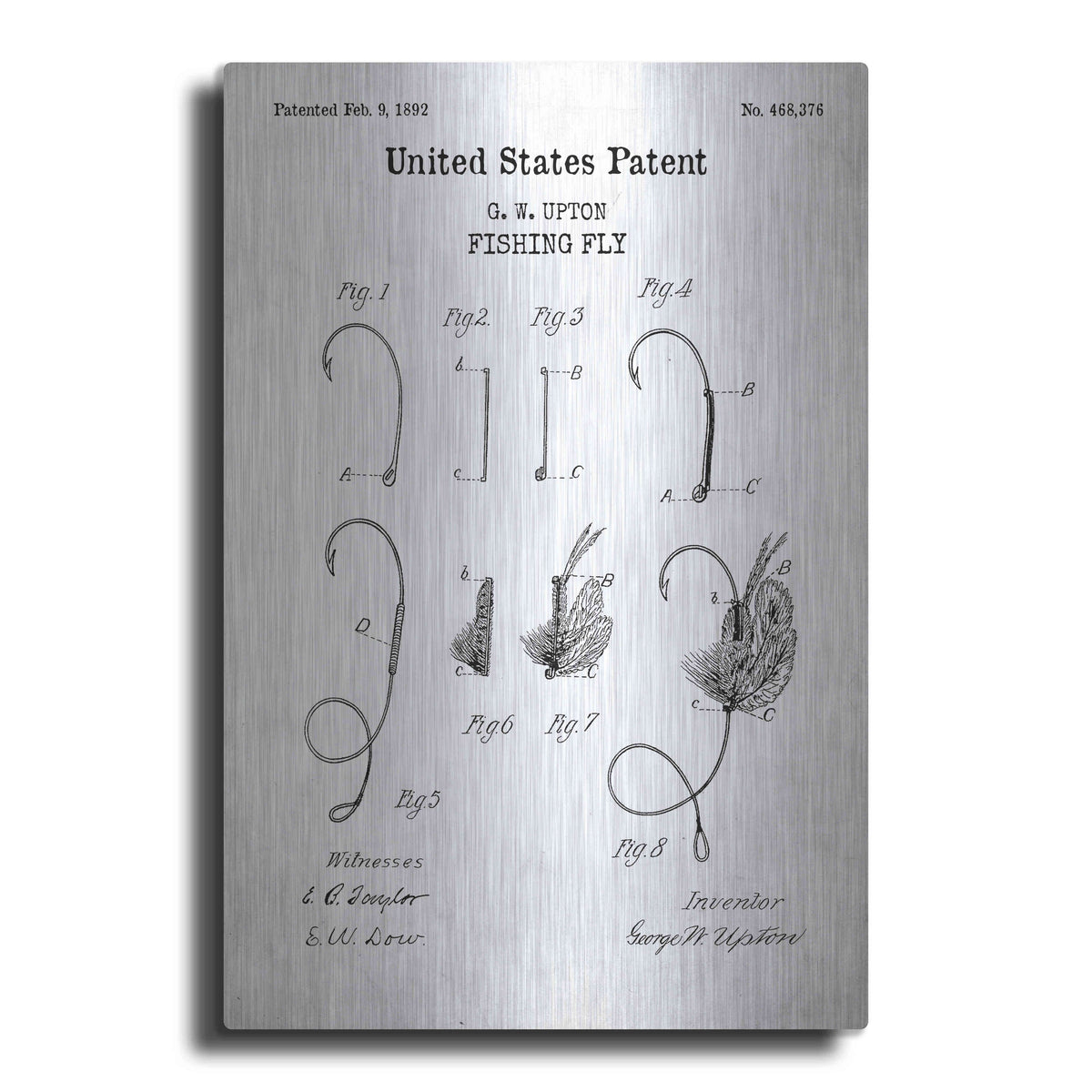 Luxe Metal Art 'Fishing Fly Blueprint Patent White' Metal Wall Art