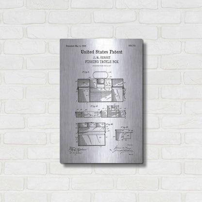 Luxe Metal Art 'Fishing Tackle Box Blueprint Patent White' Acrylic Glass Wall Art,16x24